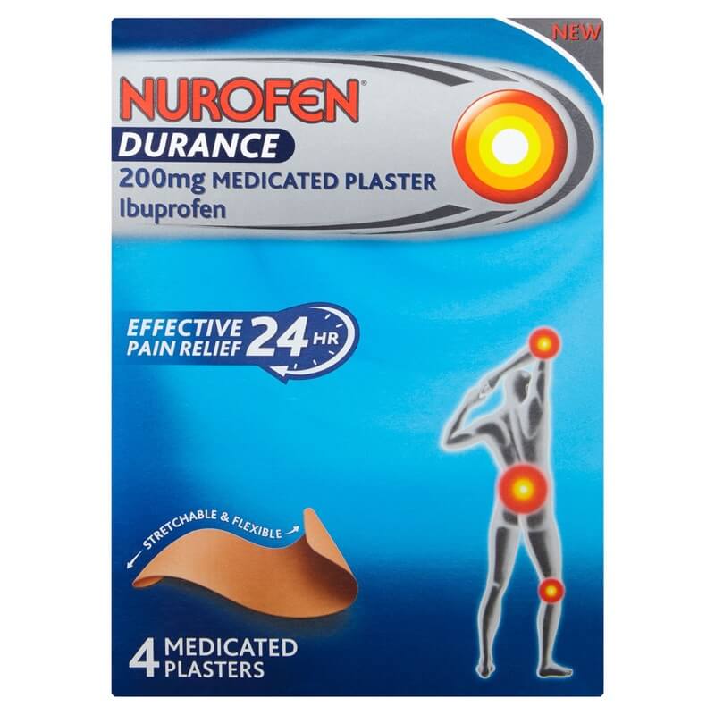 Nurofen Durance 200mg Medicated Plaster – 24hr Pain Relief (4 Pack)