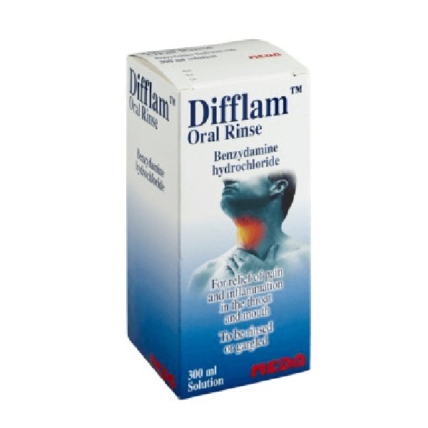 Difflam Oral Rinse 0.15% w/v, 300ml | Fast Relief for Sore Throat & Mouth Ulcers